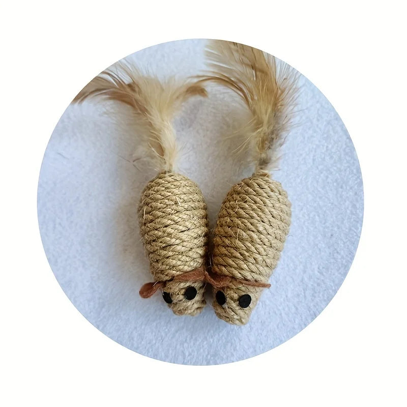Sisal Mouse Cat Toy, Bite-Resistant Simulation Plush Mice for Kittens and Cats, Interactive Self-Playing Toy (1/4pcs)