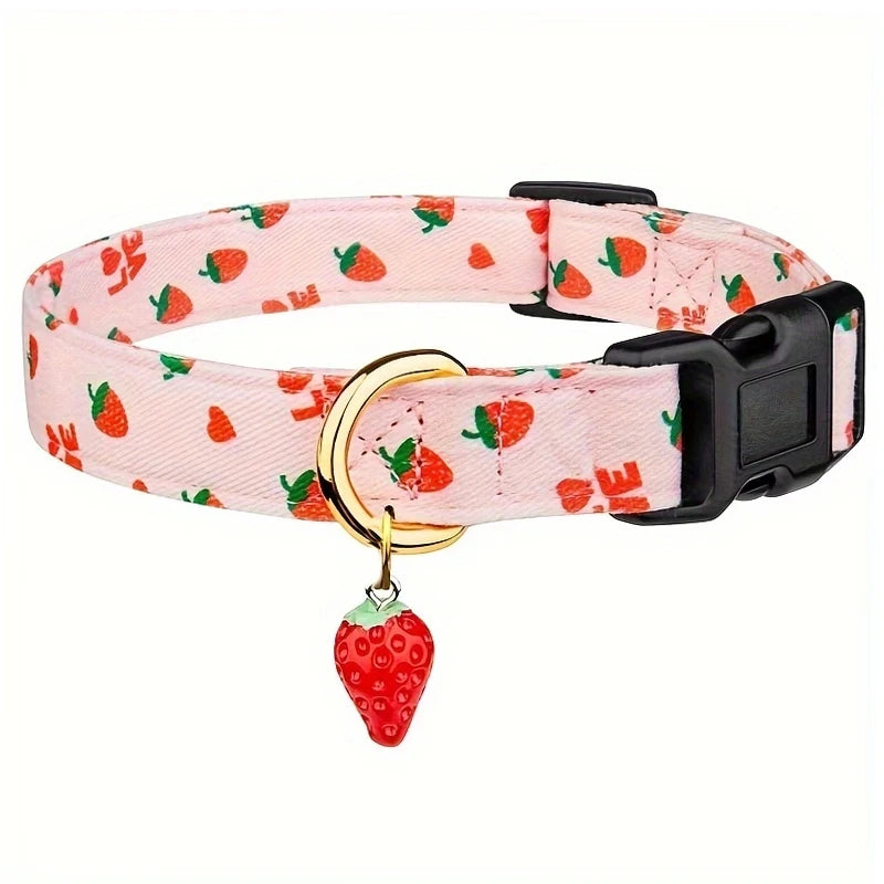 Fruit Pattern Pet Dog Collar with Metal Fruit Pendant, Adjustable Nylon Collar for Small Dogs, Puppies and Cats