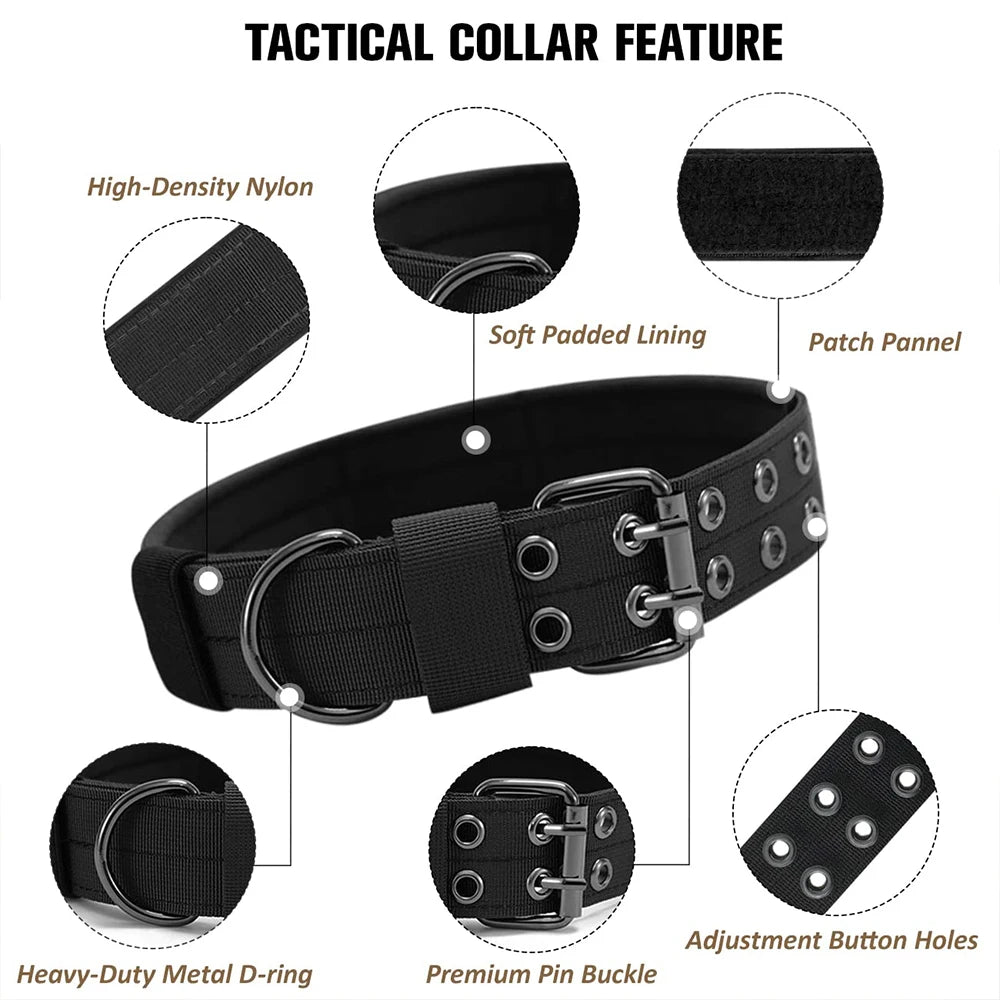 Tactical Dog Collar Durable Nylon Military Collar for Medium and Large Dogs, Adjustable Training and Working Outdoor Pet Collar