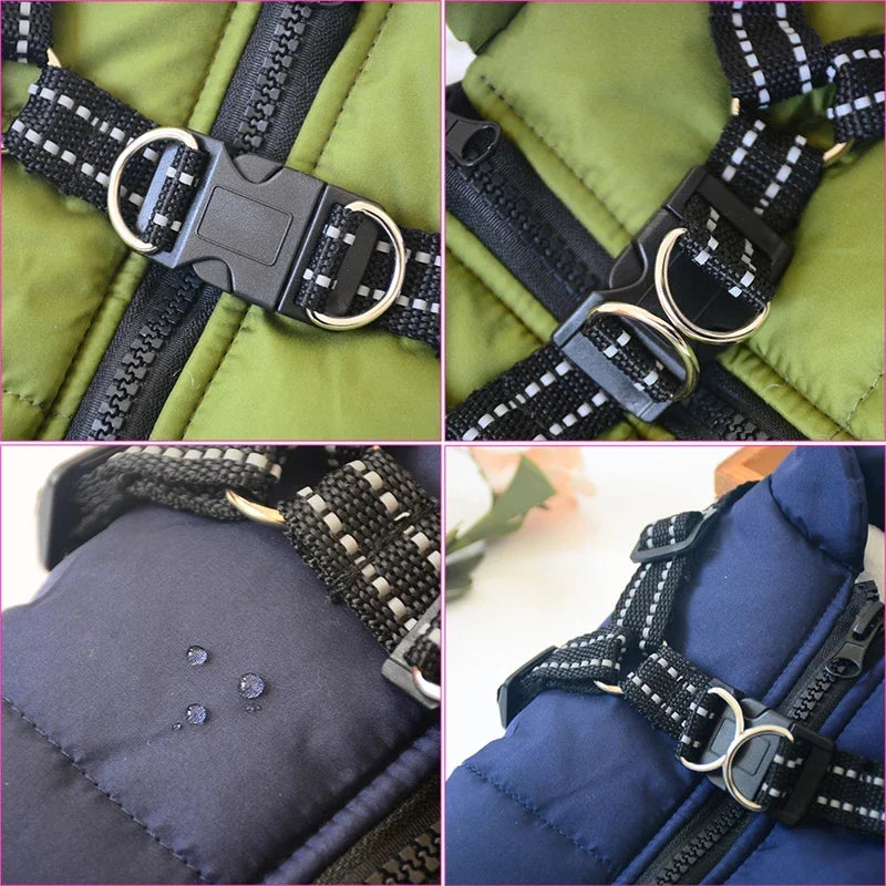 Large Dog Jacket with Harness – Waterproof Winter Coat for Labrador, Chihuahua, French Bulldog