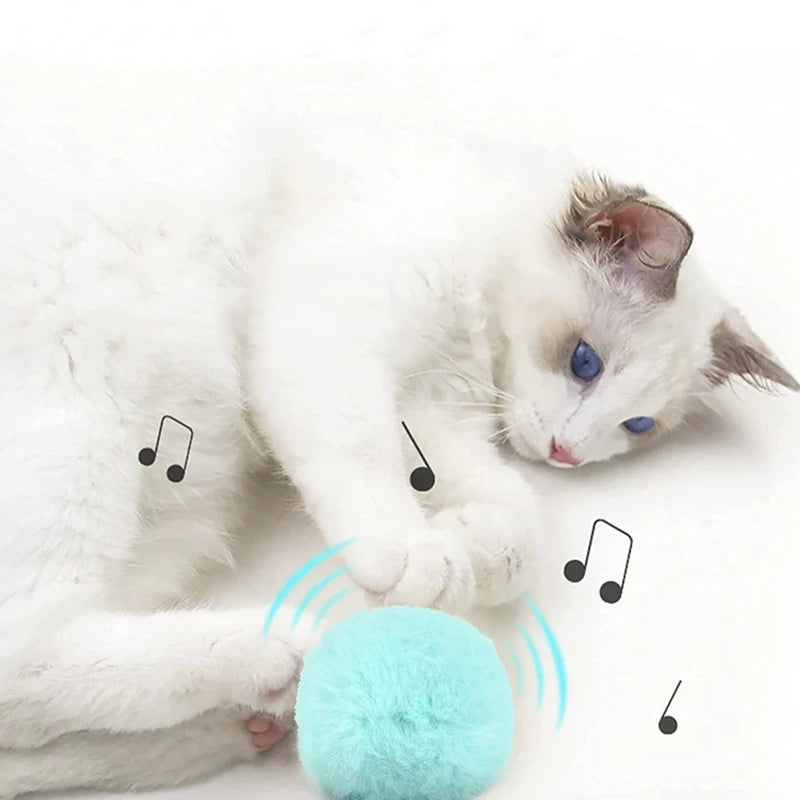 Interactive Smart Cat Toy Ball, Plush Electric Catnip Training Toy with Touch Sound and Squeak for Kittens and Cats