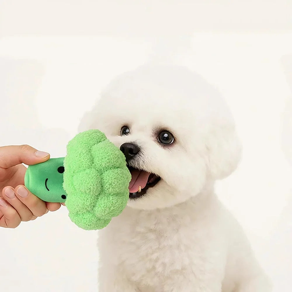 Plush Broccoli Dog Toy, Squeaky Chew Toy for Large Dogs and Corgis, Interactive Puppy Teething and Boredom Relief Toy, Pet Molar Chew Supplies