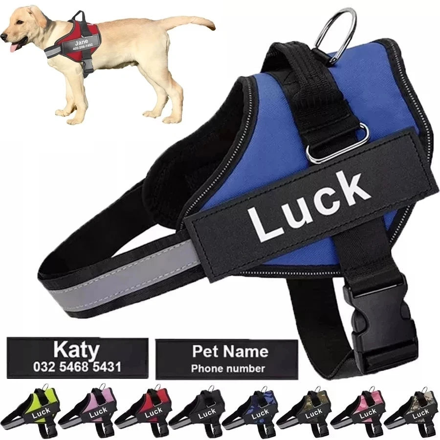 Dog Harness Vest with ID Patch, Customized Reflective Adjustable No-Pull Pet Harness for Outdoor Walking, Breathable Vest for Dogs