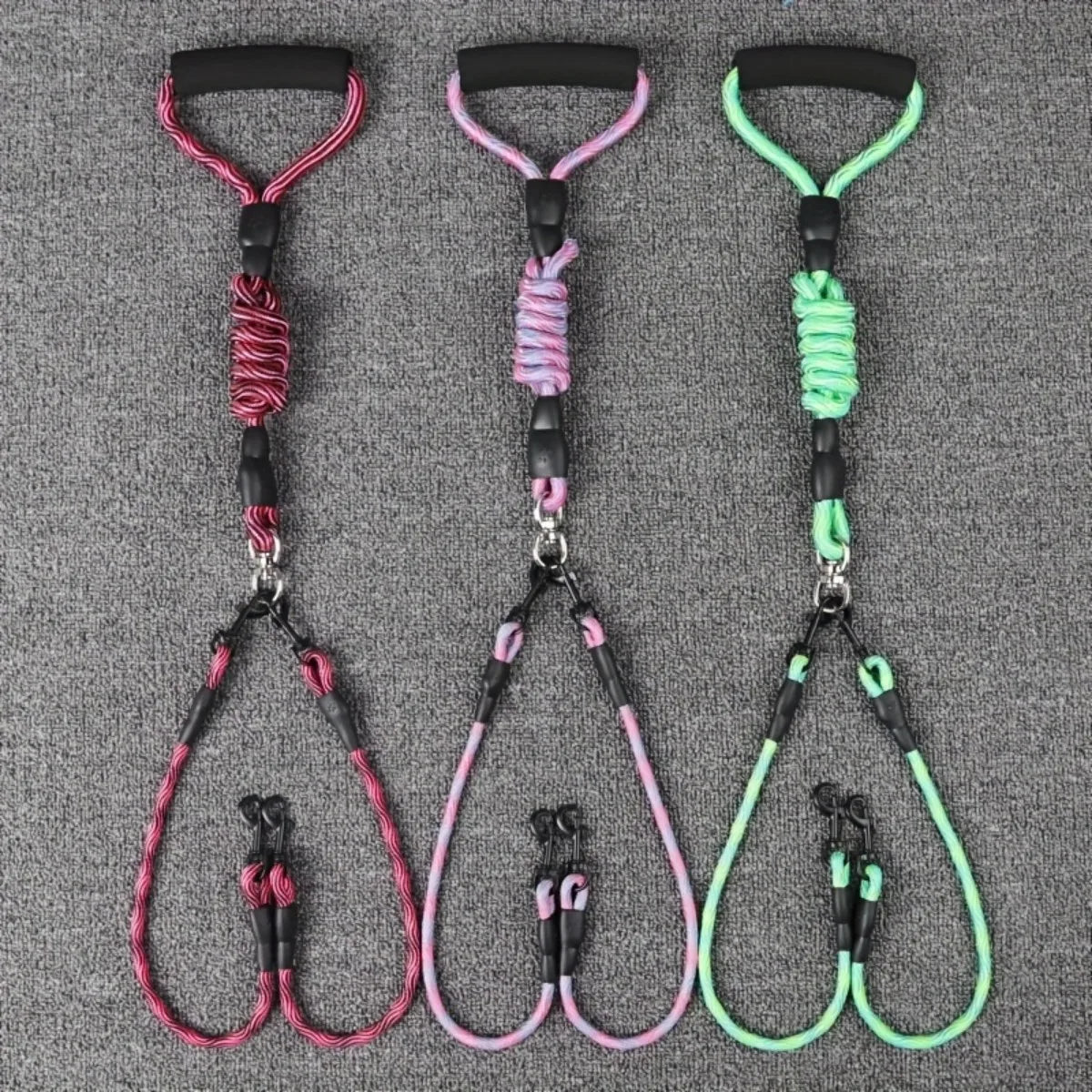 Dual Head Dog Walking Leash with Wavy Pattern, One-Drag-Two Detachable Anti-Tangle Traction Rope for Walking Two Dogs