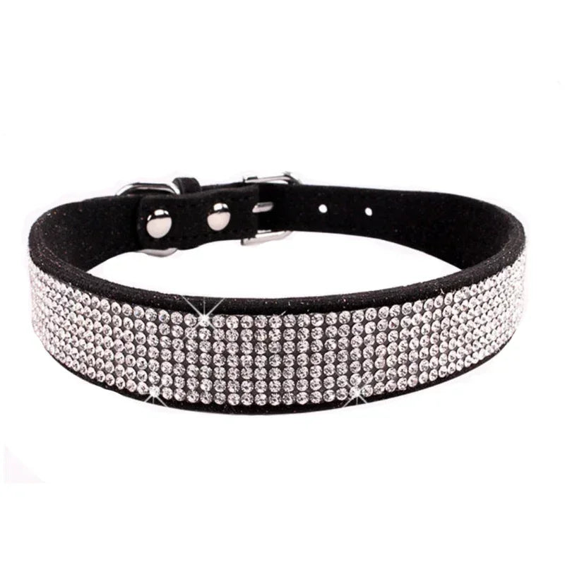 Suede Fiber Crystal Dog Collar, Comfortable Glitter Rhinestone Pet Collar with Zinc Alloy Buckle for Small Dogs and Cats (XXS-XL)