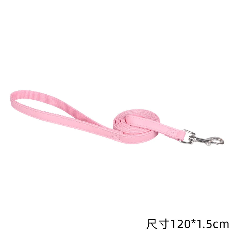 120cm Pet Leash, PU Leather and Padded Nylon Dog Training Rope Lead for Dogs and Cats, Walking Leash for Puppies, Available in Blue, Black, Red, and Pink