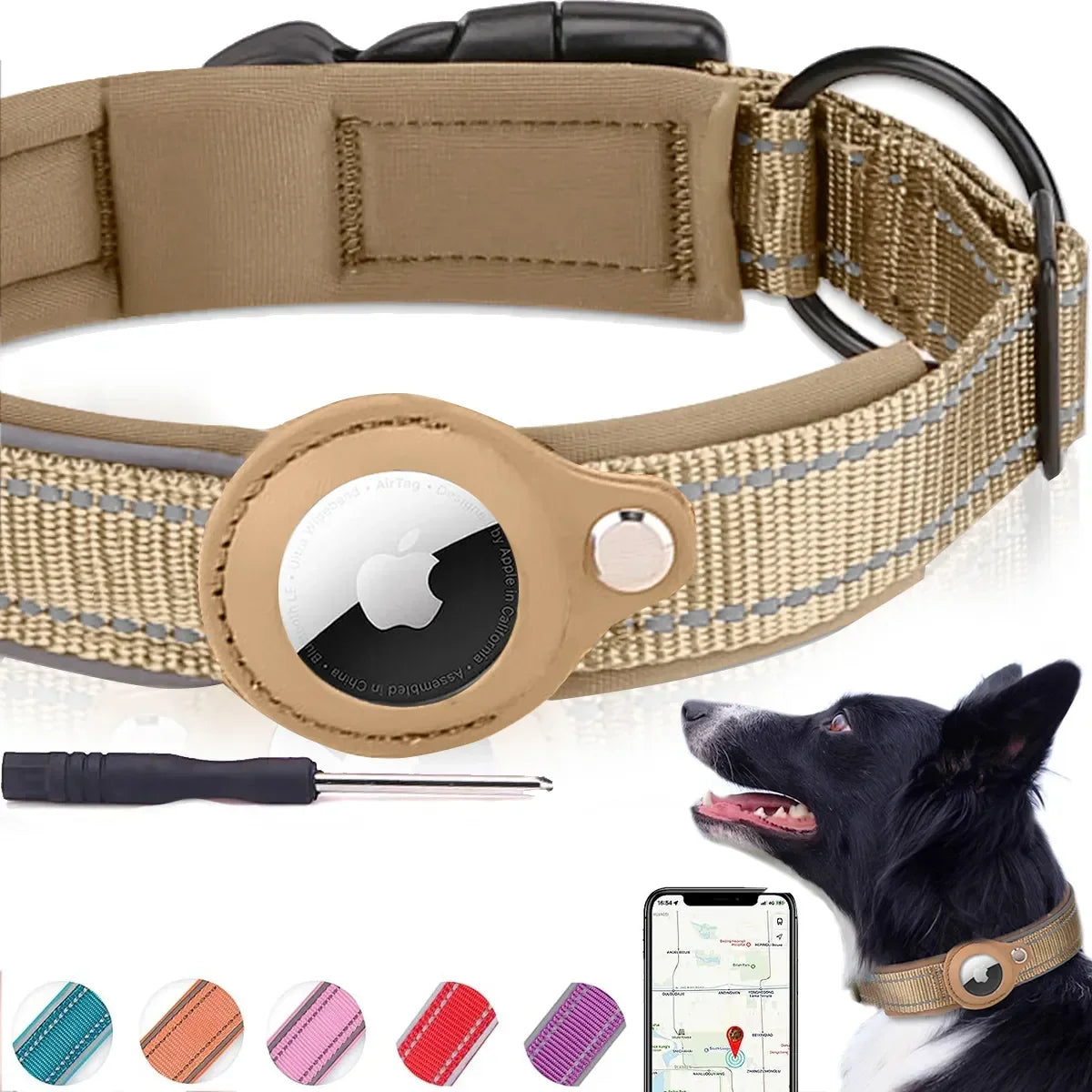 Apple Airtag Compatible Pet Collar, Anti-Lost Reflective Waterproof Tracker Collar for Dogs and Cats, GPS Positioning Pet Safety Collar
