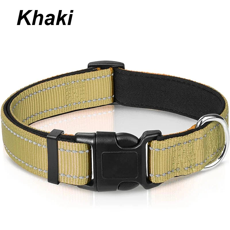 Reflective Dog Collar, Sturdy Adjustable Nylon Pet Collar with Soft Neoprene Padding for Medium and Large Dogs