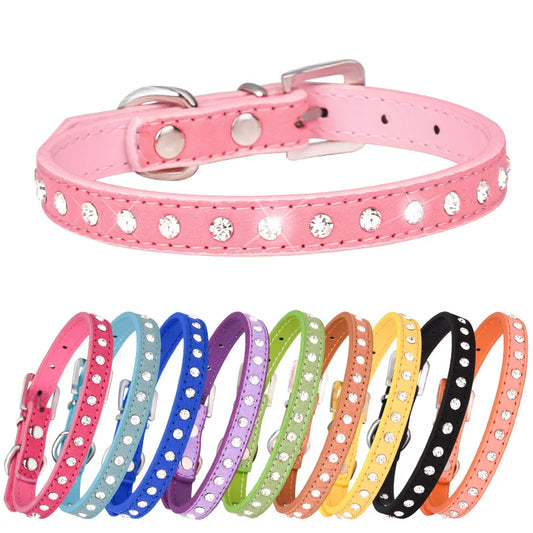 Shiny Rhinestone Pet Collar – Adjustable Leather Dog & Cat Collar for Small and Medium Dogs, Sparkling Bling Accessory