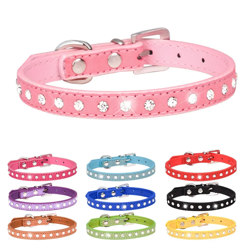 Shiny Rhinestone Pet Collar – Adjustable Leather Dog & Cat Collar for Small and Medium Dogs, Sparkling Bling Accessory