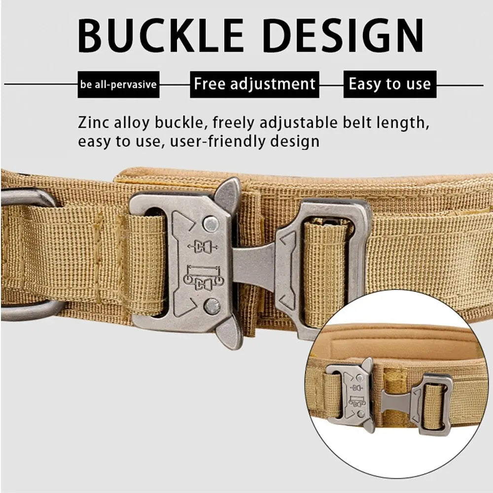 Tactical Dog Collar with Metal Buckle, Breathable Nylon Training Neck Collar for Medium and Large Dogs, Durable Outdoor Pet Collar