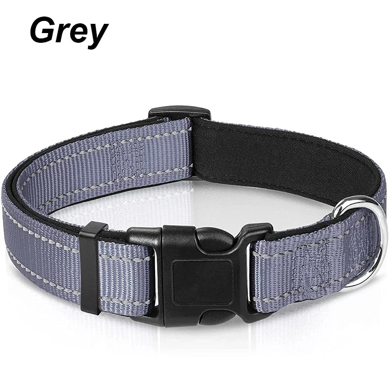 Reflective Dog Collar, Sturdy Adjustable Nylon Pet Collar with Soft Neoprene Padding for Medium and Large Dogs