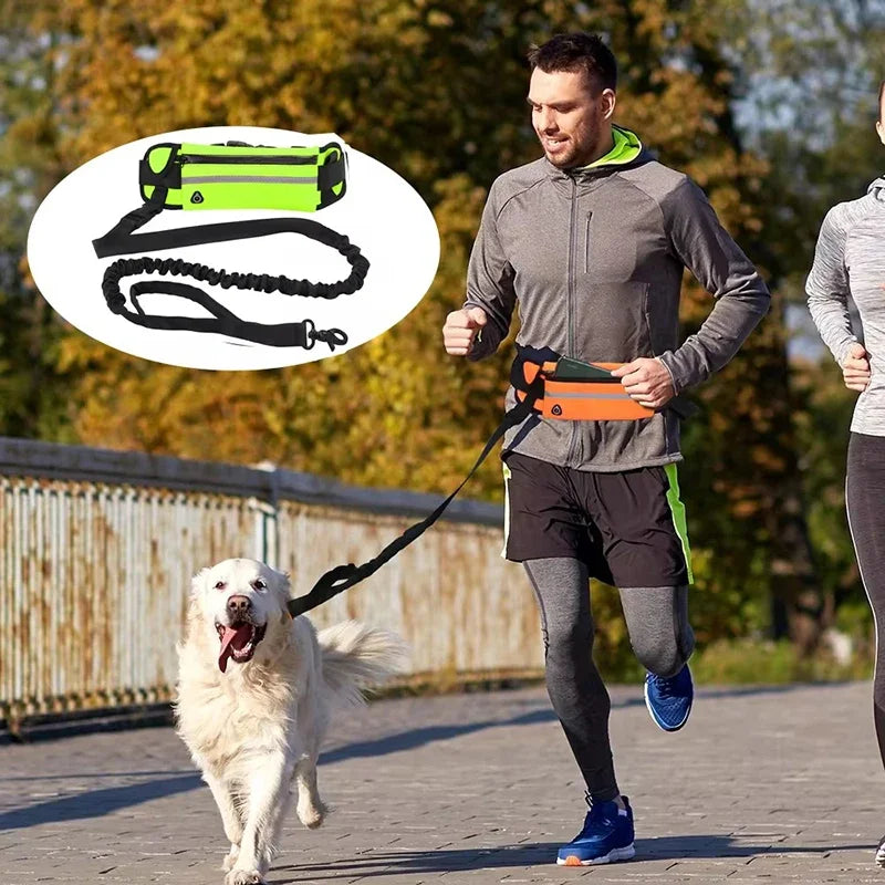 Hands Free Dog Leash for Running and Walking, Reflective Retractable Elastic Belt with Waist Bag, Adjustable Dog Traction Rope Pet Lead