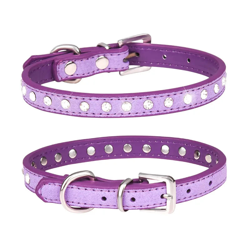Shiny Rhinestone Pet Collar – Adjustable Leather Dog & Cat Collar for Small and Medium Dogs, Sparkling Bling Accessory