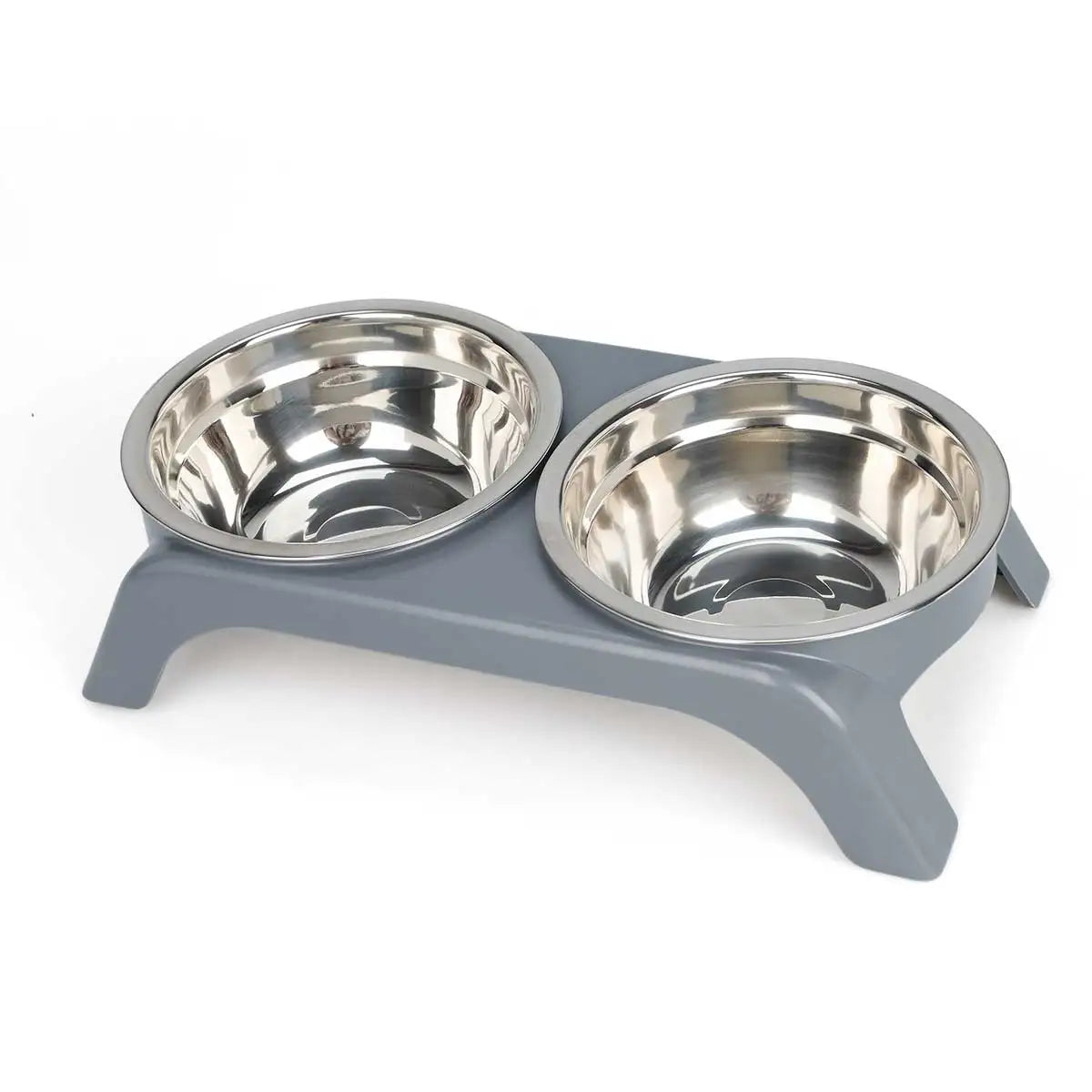 Elevated Pet Bowl with Two Stainless Steel Bowls, Raised Feeding Station for Small and Medium Dogs and Cats, Black and Gray